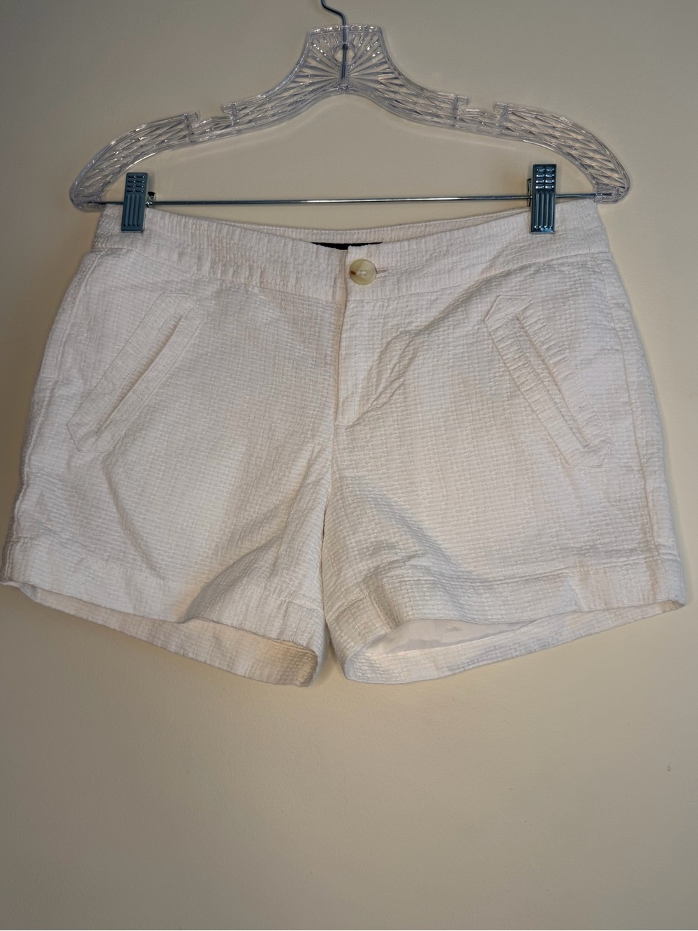 Banana Republic White Textured Cotton Blend Shorts